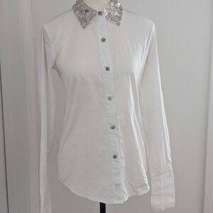 Pink Tartan White Blouse with Sequin Collar
